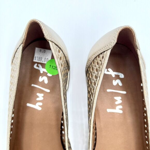 French Soles FSNY Leather Flats Champagne Metallic Laser Cut Square Toe 8-8.5/39 - Picture 10 of 11